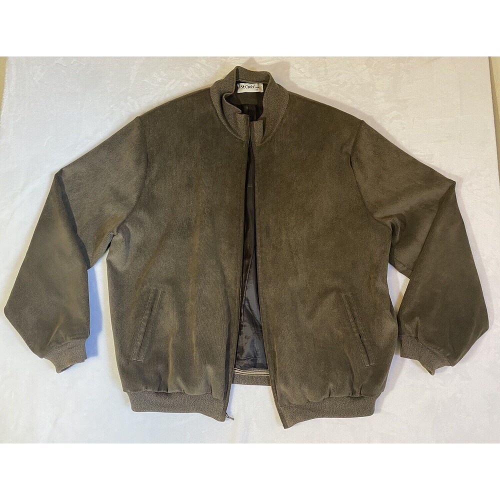 St. Croix Men XL Jacket Full Zip Pocket Vintage Bomber Mircofiber Brown